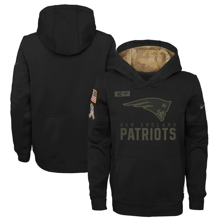 Youth New England Patriots Black Salute To Service Hoodie Nike NFL Jerseys